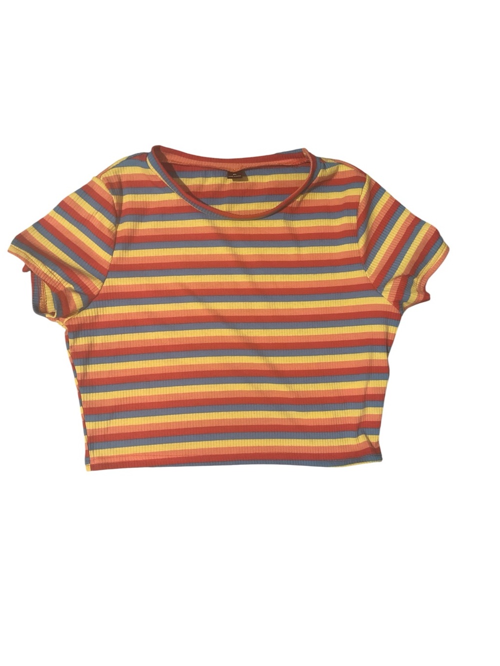 SHEIN Multicolor Striped Ribbed Crop Top in Yellow, Orange & Blue